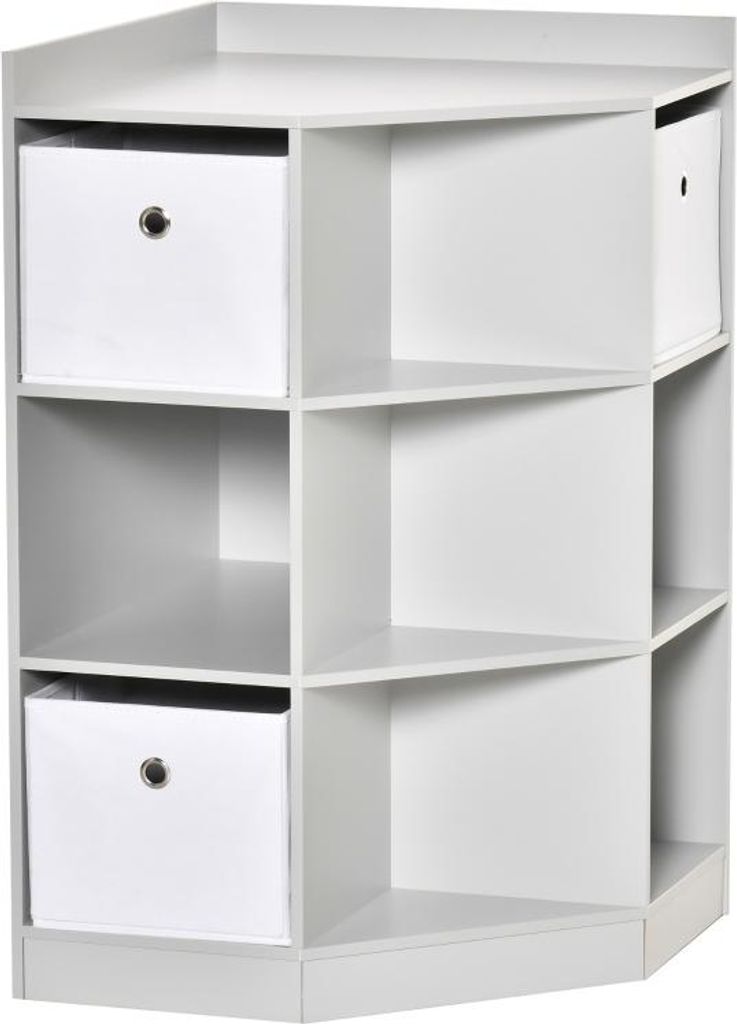 Fortuna Lai Kinderregal Eckregal mit 3 Aufbewahrungsboxen Kinderzimmer Spielzeugablage für 3-12 Jahre Kinder Grau 57,4 x 57,4 x 94 cm
