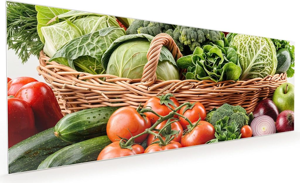 Küchenrückwand Spritzschutz Glas mit Motiv Frisches Gemüse Korb 40 x 40 cm
