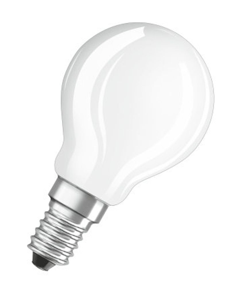 A single, white, frosted light bulb with a silver screw base is shown against a white background.