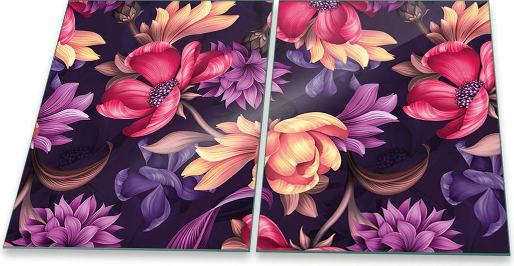 Herdabdeckplatten Spritzschutz Glas Universal 2-Teilig 2x40x52 Blumen Violett