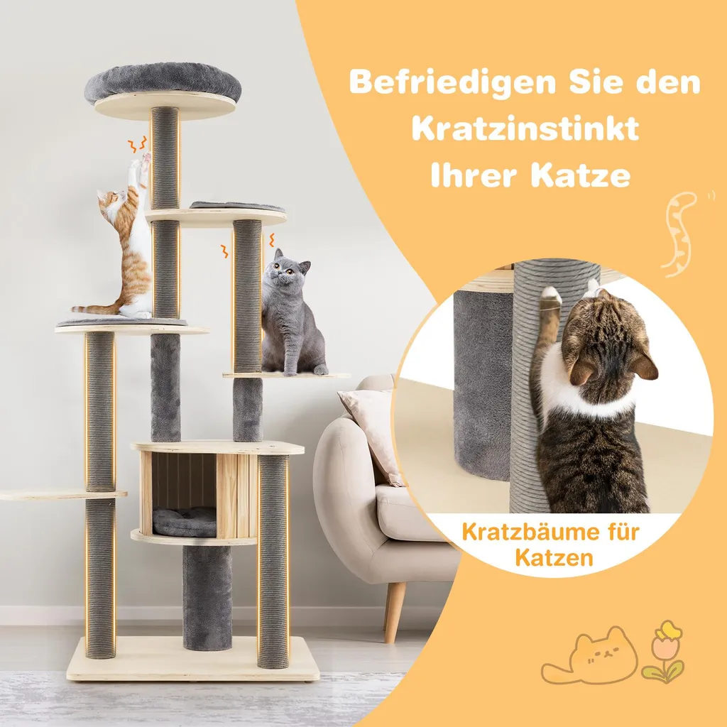 Arbre à chat robuste 172 cm doté de poteaux épais et base stable