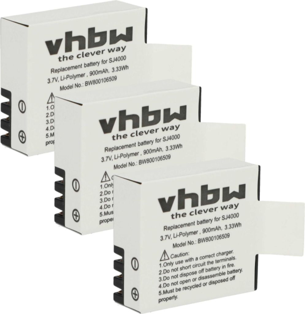 vhbw 3x Akku kompatibel mit Sjcam DX 288813, DX 288812, DX288813, DX288812, M10 Videokamera Camcorder (900 mAh, 3,7 V, Li-Polymer) + Infochip
