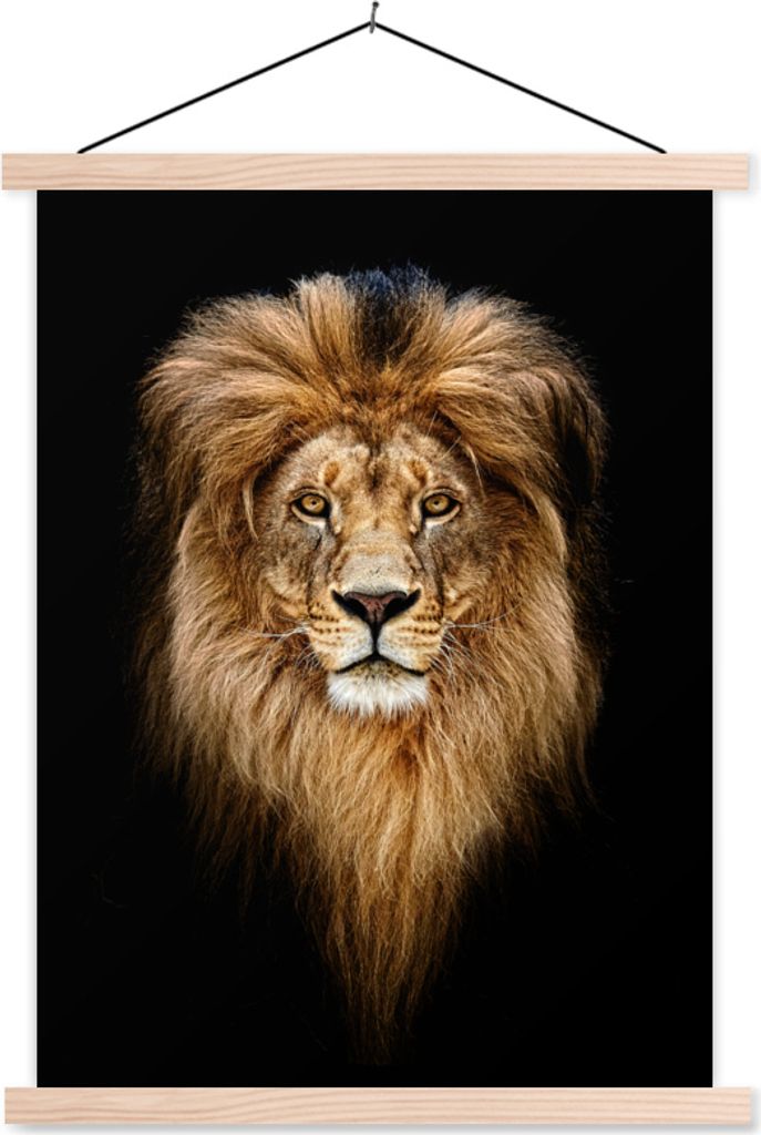 MuchoWow Textilposter Löwen - Porträt - Farben 120x160 cm mit holzfarbenen Rahmen - Plakatkarton
