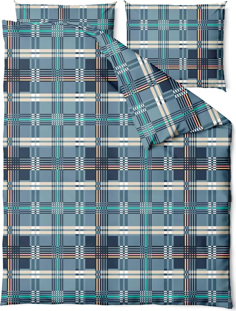 Bettwäsche, Baumwolle, hochwertig 200x220 Madras Blau kariertes Muster