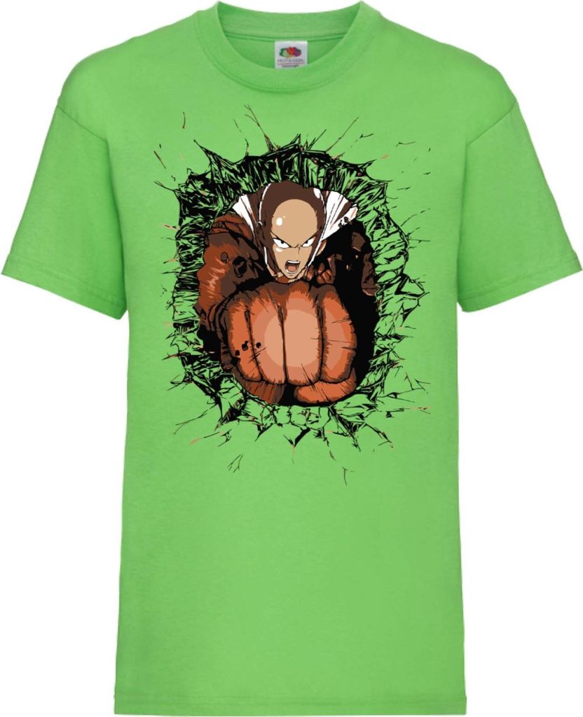Kinder T-Shirt One manga Punch Anime Man 02 Saitama, 7-8 Jahr - 128 / Lime