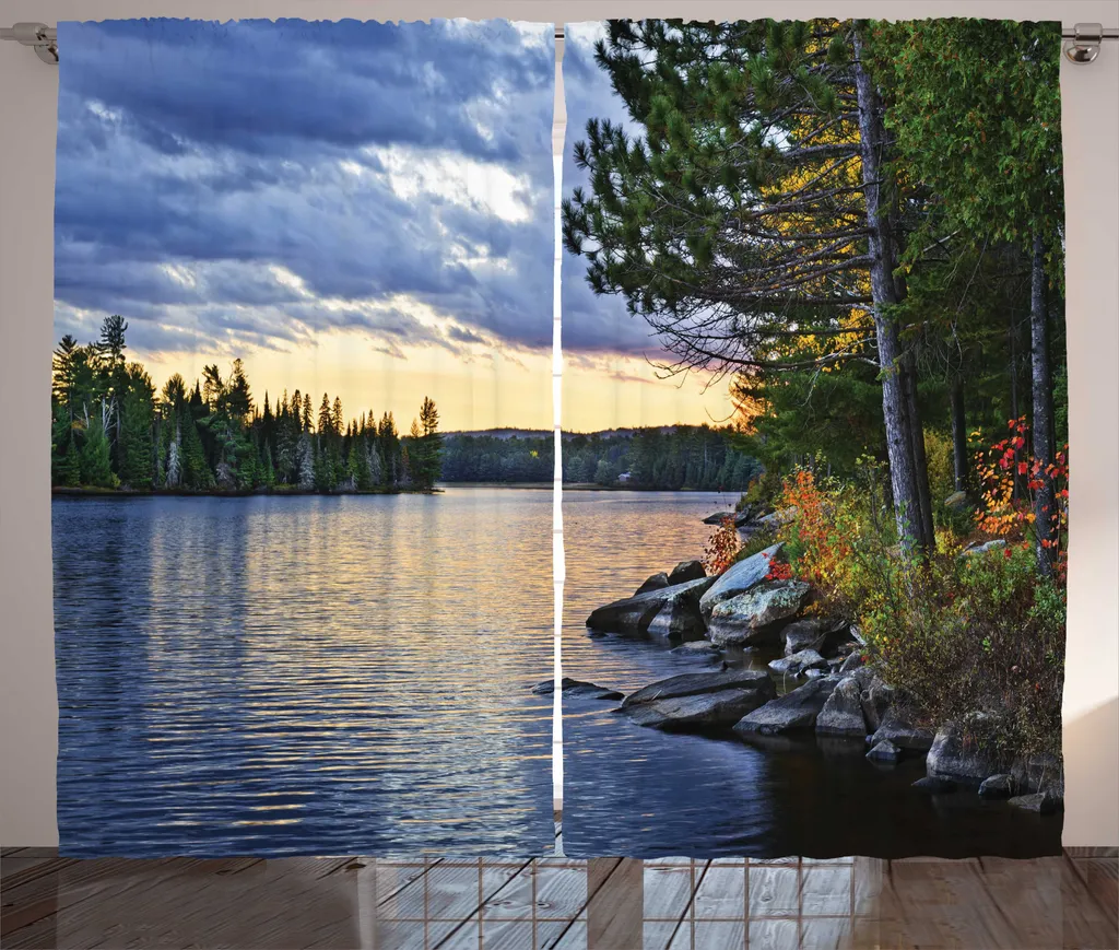 Rideau rustique ABAKUHAUS motif lac et forêt réelle décor 280 x 225 cm