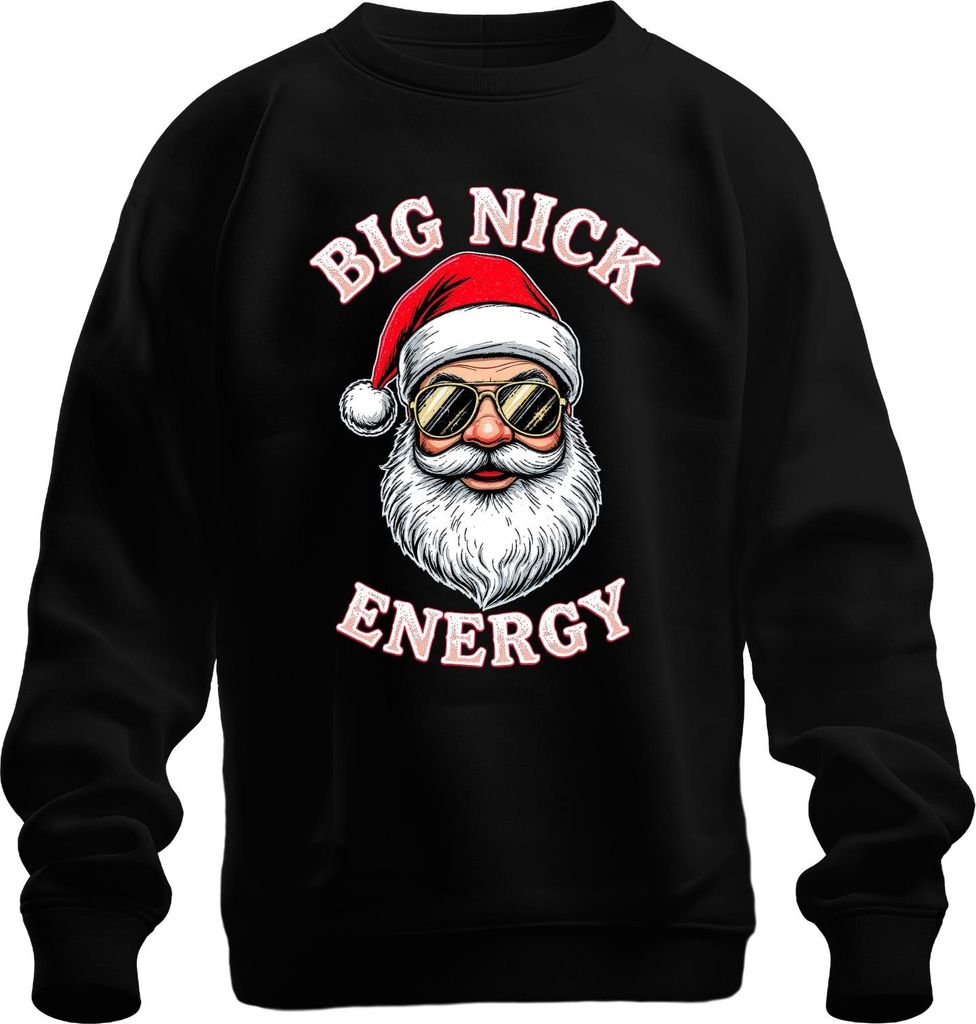 BIG NICK ENERGY Weihnachtsmann Sonnenbrille Weihnachtsgeschenk Uni Sweatshirt Pullover, Schwarz, XL