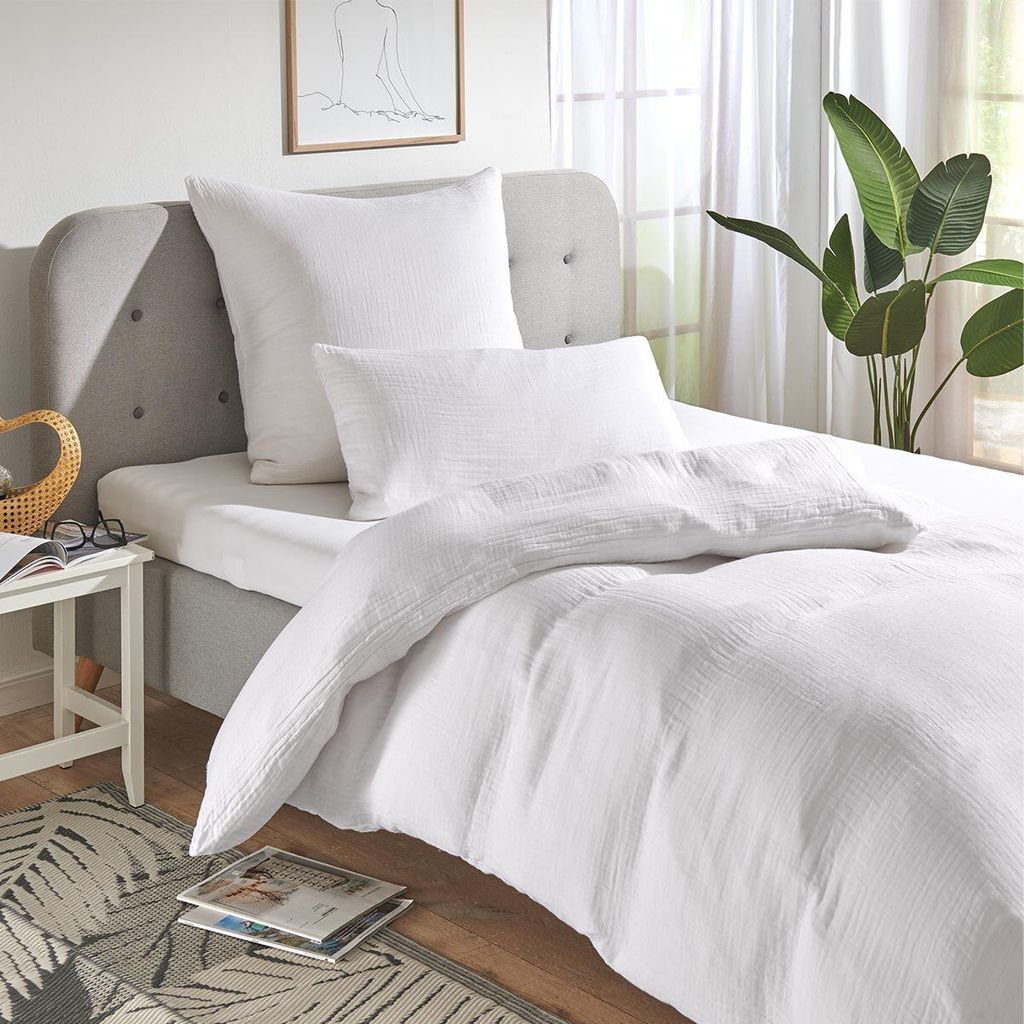 Traumschlaf Uni Musselin Bettwäsche Delya Kissenbezug einzeln 80x80 cm weiss