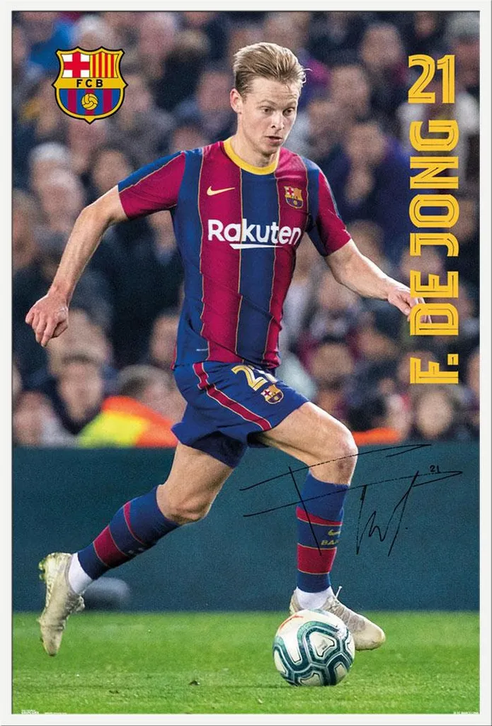 Affiche FC Barcelone 2020/21 De Jong avec cadre Shinsuke® blanc 61x91cm