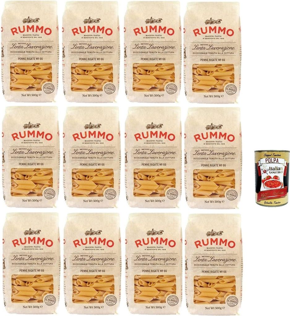 Rummo Penne Rigate No.66 Pasta 12x500g | Hartweizengrieß, al bronzo – langsam getrocknet, extra bissfest – Premium Vorratspack Familie & Gastr...