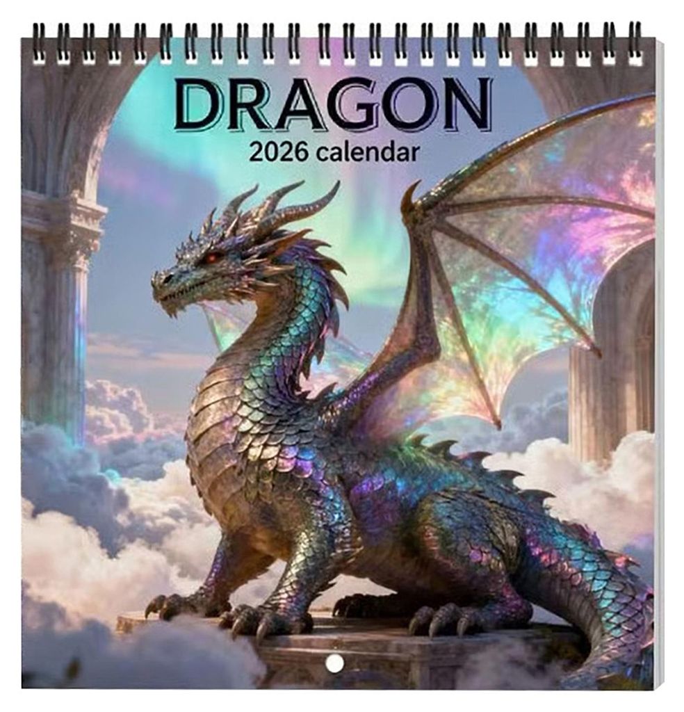 Drachen-Wandkalender 2026, 12-Monats-Fantasy-Kalender, Spiralbindung, vertikaler Monatsplaner für Zuhause und Büro, Geschenk für Drachenliebhaber