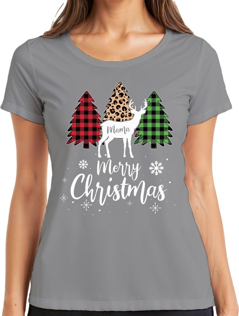 Merry Christmas Mama Rentier Kariert - Weihnachten Weihnachtsgeschenk Christmas Damen T-Shirt, Grau, XL