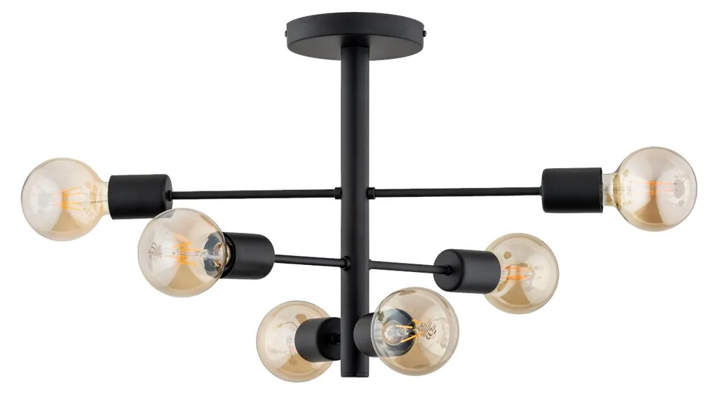 Lustre Suspension Industrielle 6 Lampes BRISK en Métal Noir Alfa