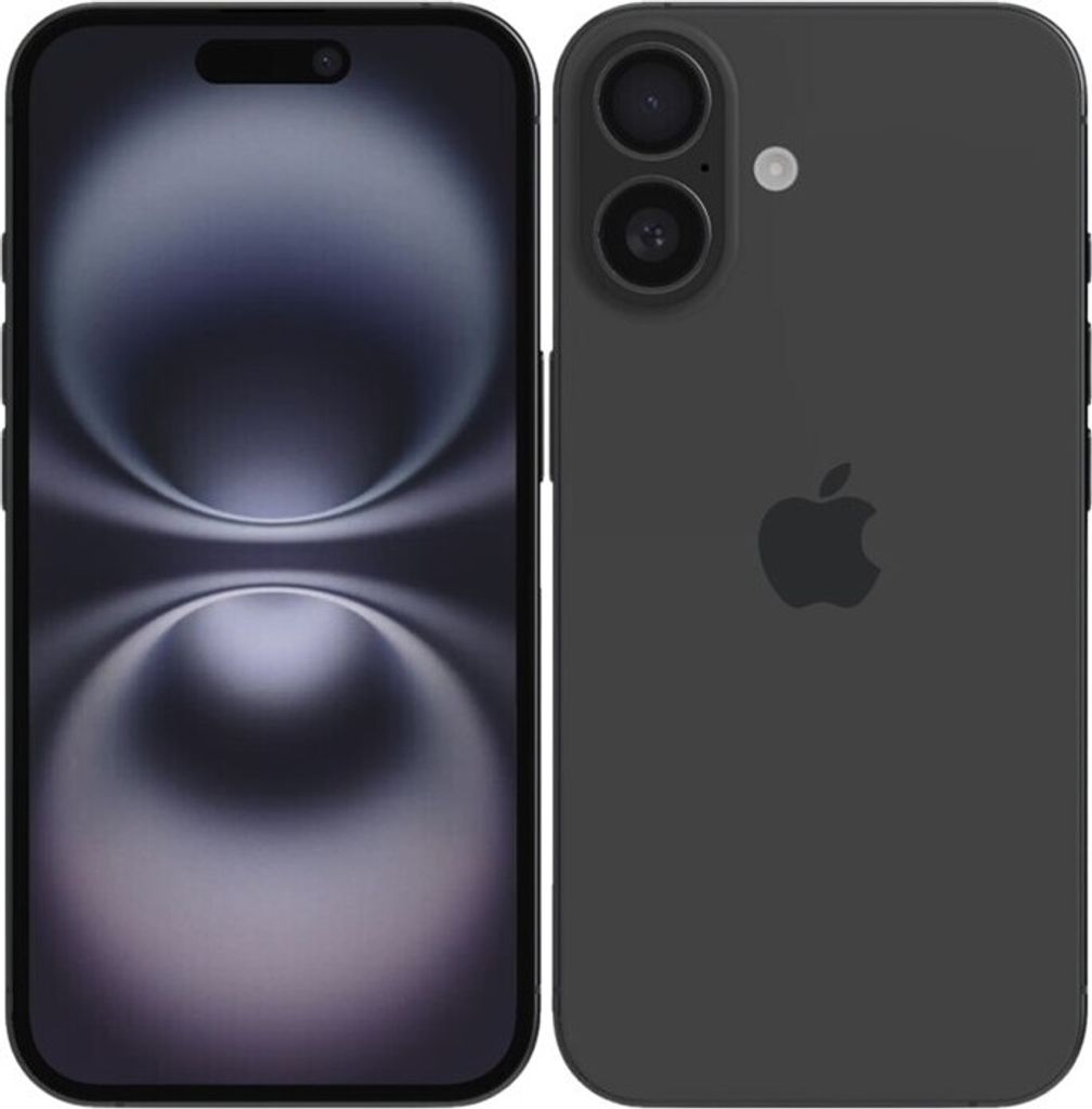 A front and back view of a black iPhone.