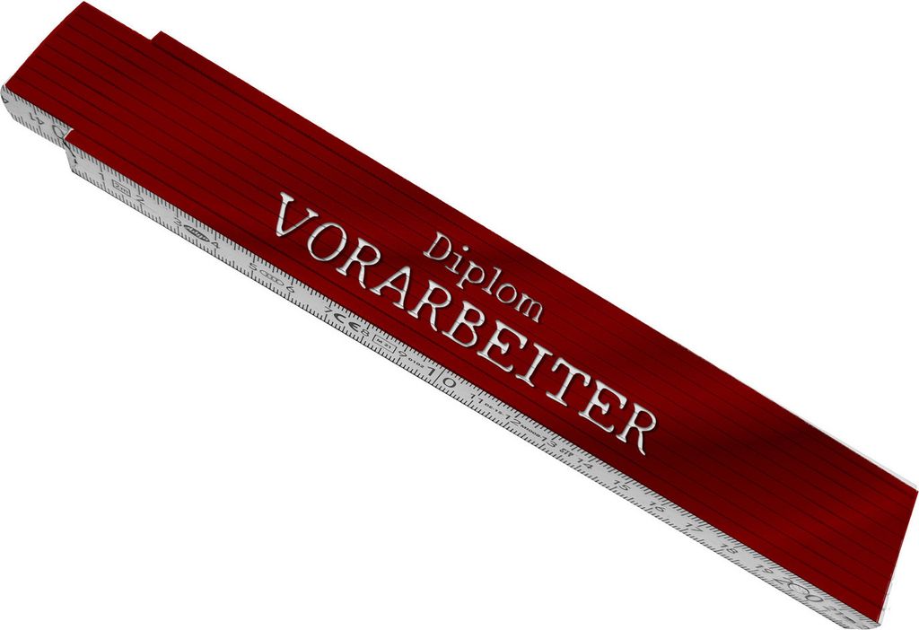 Diplom Vorarbeiter Meterstab aus Holz mit rotem Hintergrund