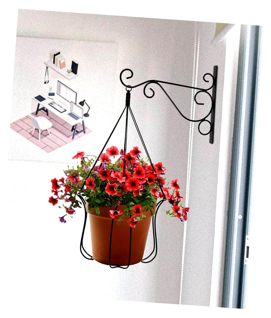 Hängender Blumenampelhalter aus Eisen für Wandmontage - Rustikaler Pflanzenhaken für Balkon und Garten
