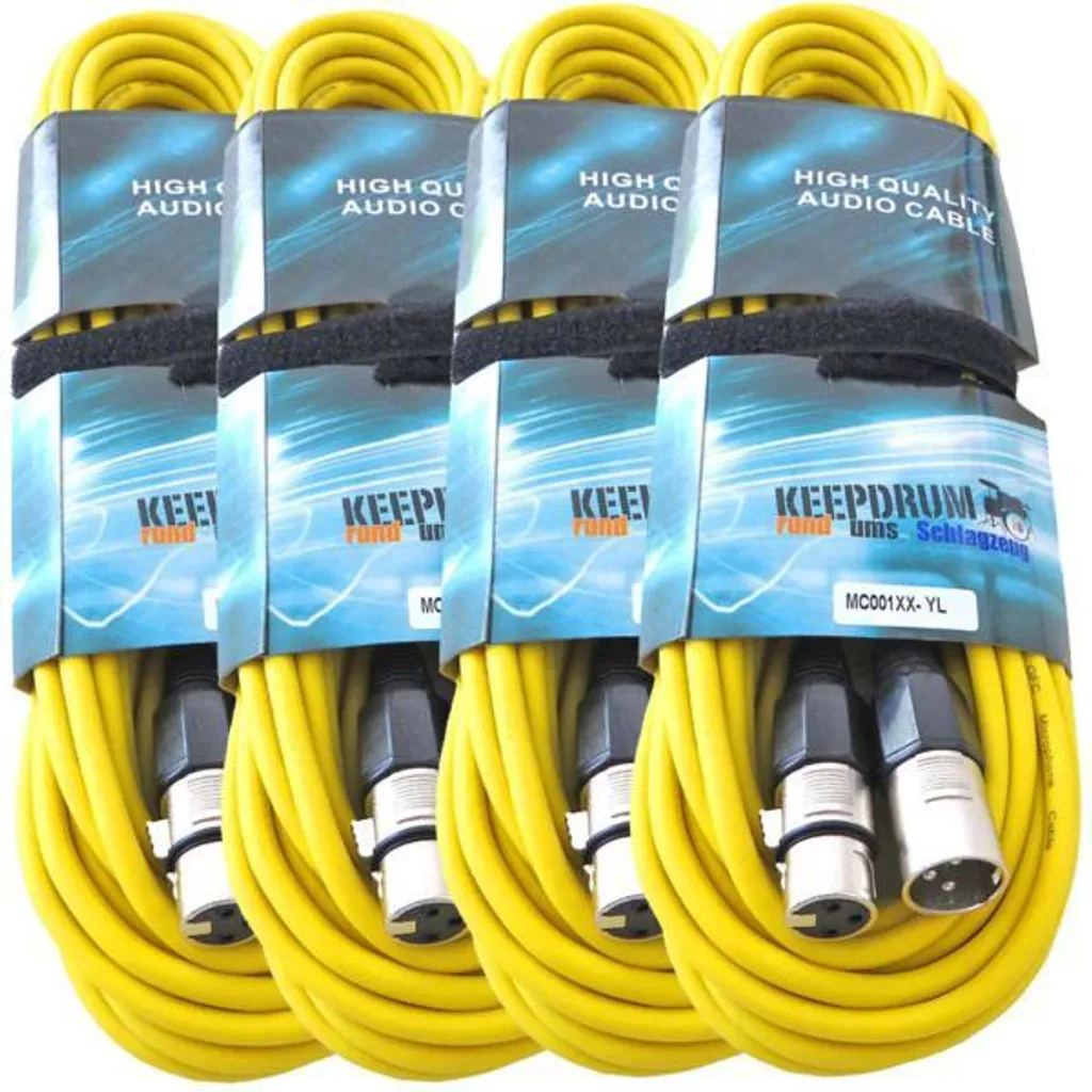 Set 4 Cavi XLR Keepdrum 10m Gialli | Cavo Microfono Professionale MC-001XX