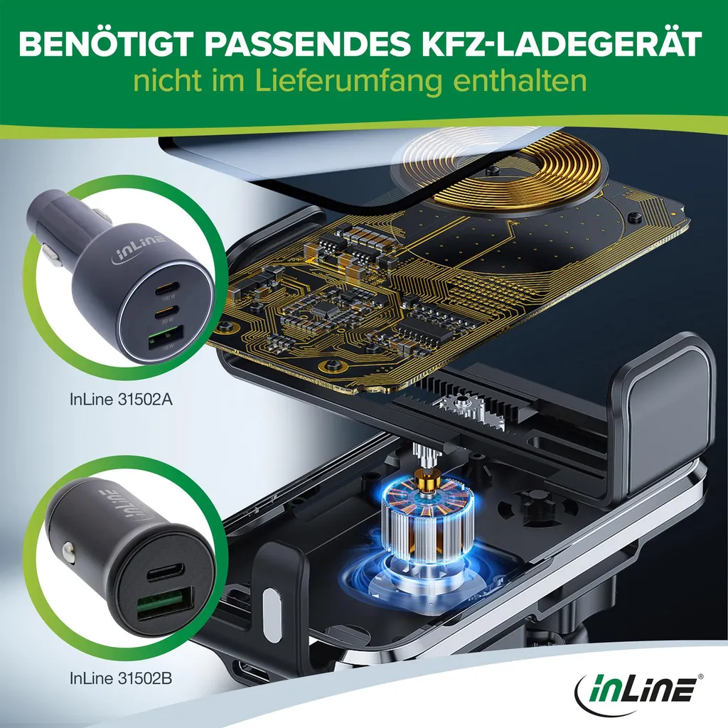 Support Voiture Chargeur Induction Universel QI 2 One Touch InLine KFZ - 7