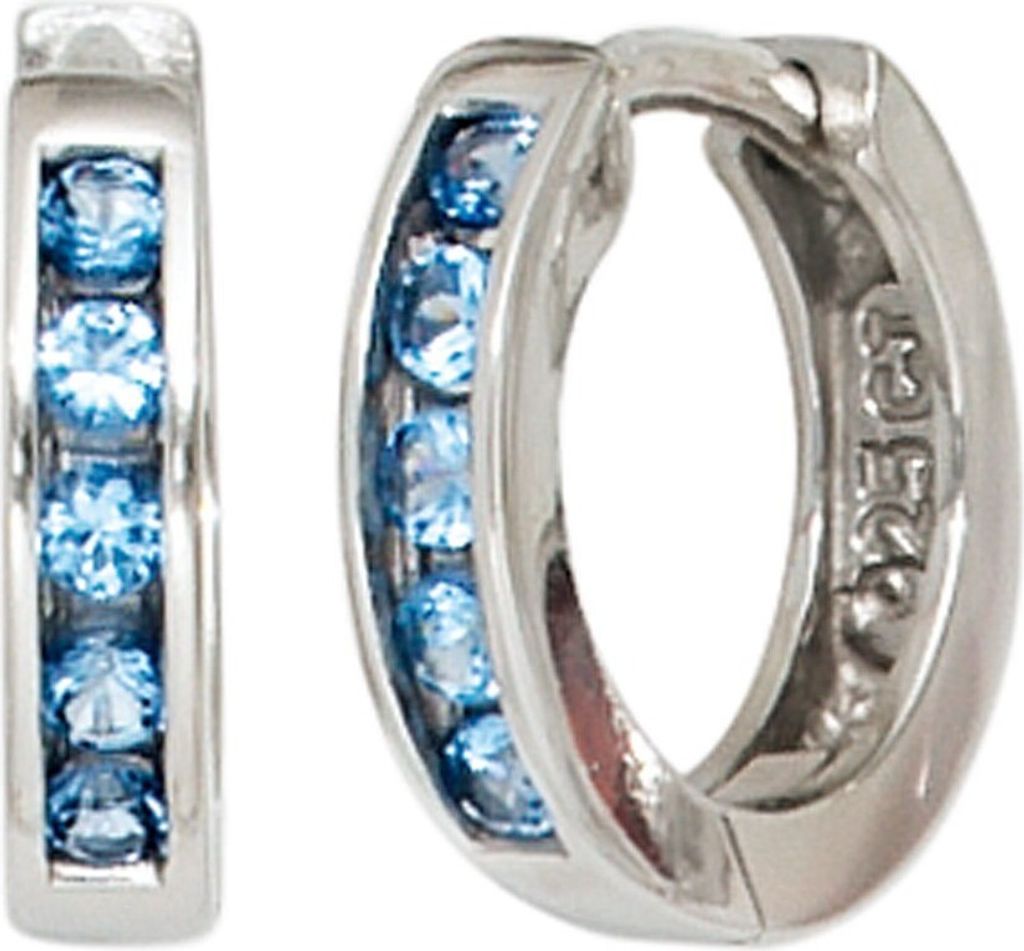 Creolen Creole Ohrringe aus 925 Silber mit 10 Zirkonia blau hellblau