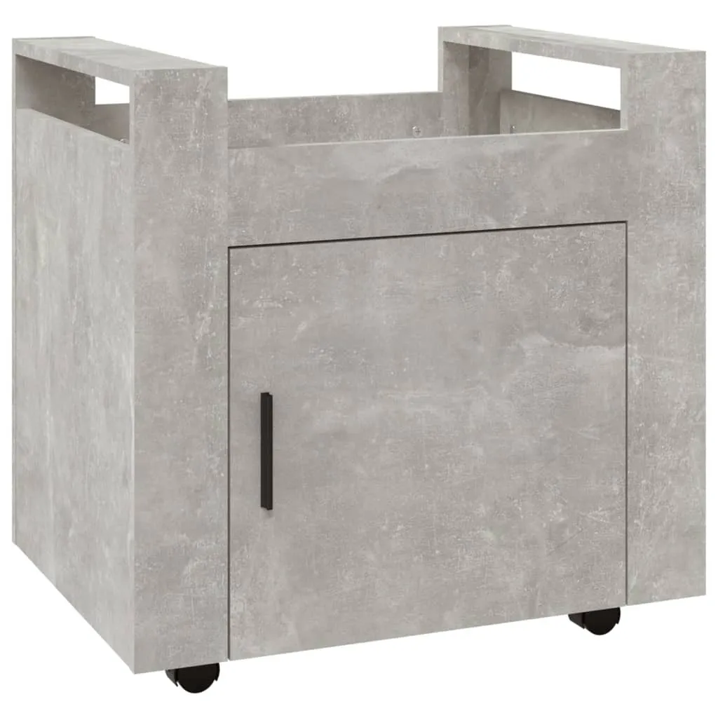 Carrello Ufficio Grigio Cemento 60x45x60 cm - Mobiletto con Ruote in Legno