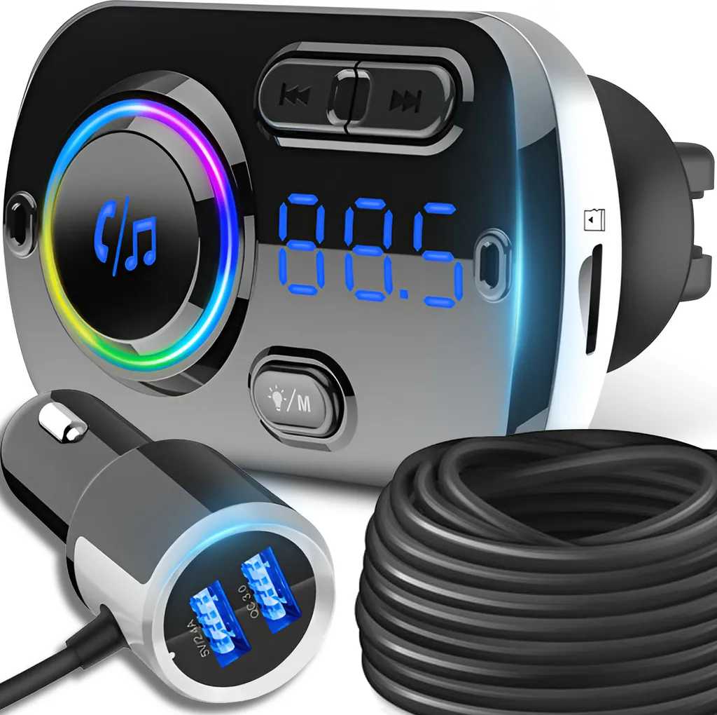 Adaptateur Radio Voiture Bluetooth et Chargeur Double USB 5V/2.4A Noir