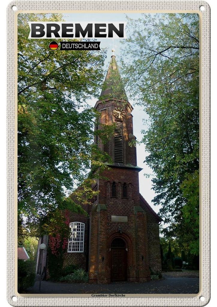 Blechschild Städte Bremen Grambiker Dorfkirche 20x30cm