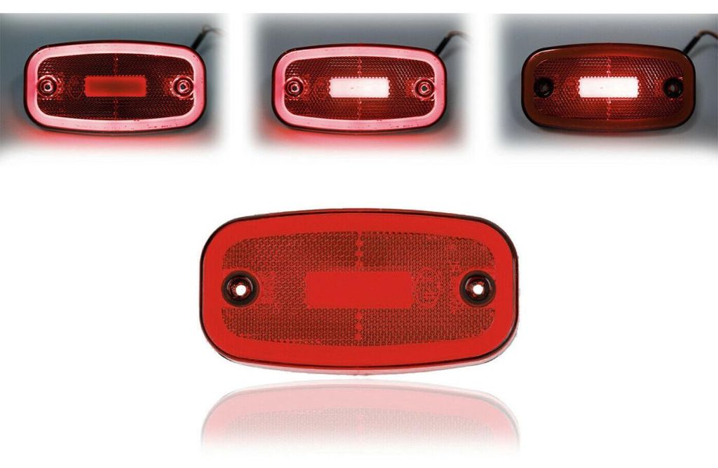 Rote LED-Positions-/Markierungsleuchte, 122 mm x 63 mm, mit drei Funktionen, 12–24 V