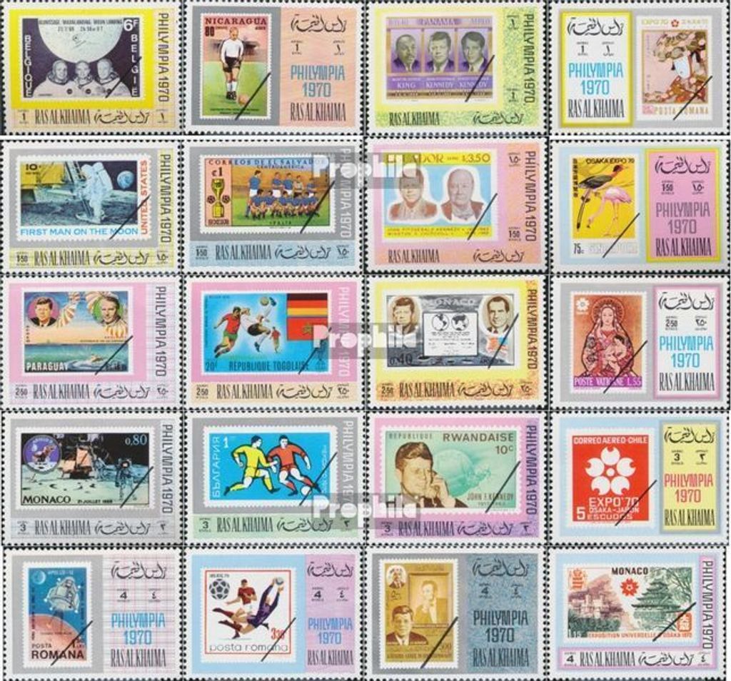 Briefmarken Ras al Chaima 1970 Mi 471A-490A (kompl.Ausg.) postfrisch Marke auf Marke