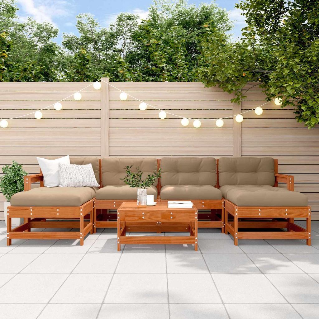 "Summerschlussverkauf "Garten-Sofagarnitur/Sitzgruppe - CLORIS - elegantes Design - Gartenlounge Set - 7 pcs Wachsbraun Massives Kiefernholz - Gart...