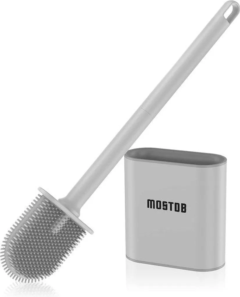 Brosse de toilettes WC silicone anti-odeur avec support mural gris