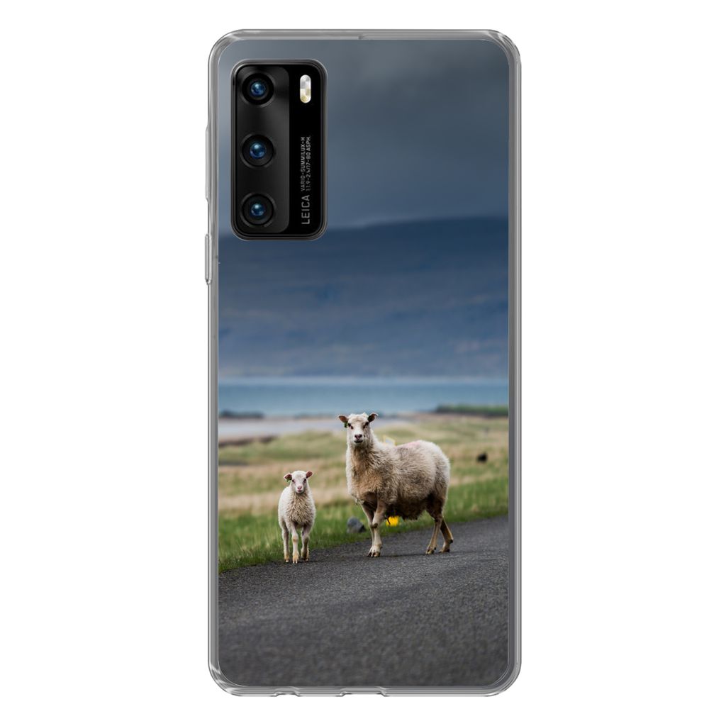 MuchoWow Handyhülle Schutzhülle Hülle für Huawei P40 Schaf - Lamm - Sturm Silikon Softcase Handy Hülle - Handytasche