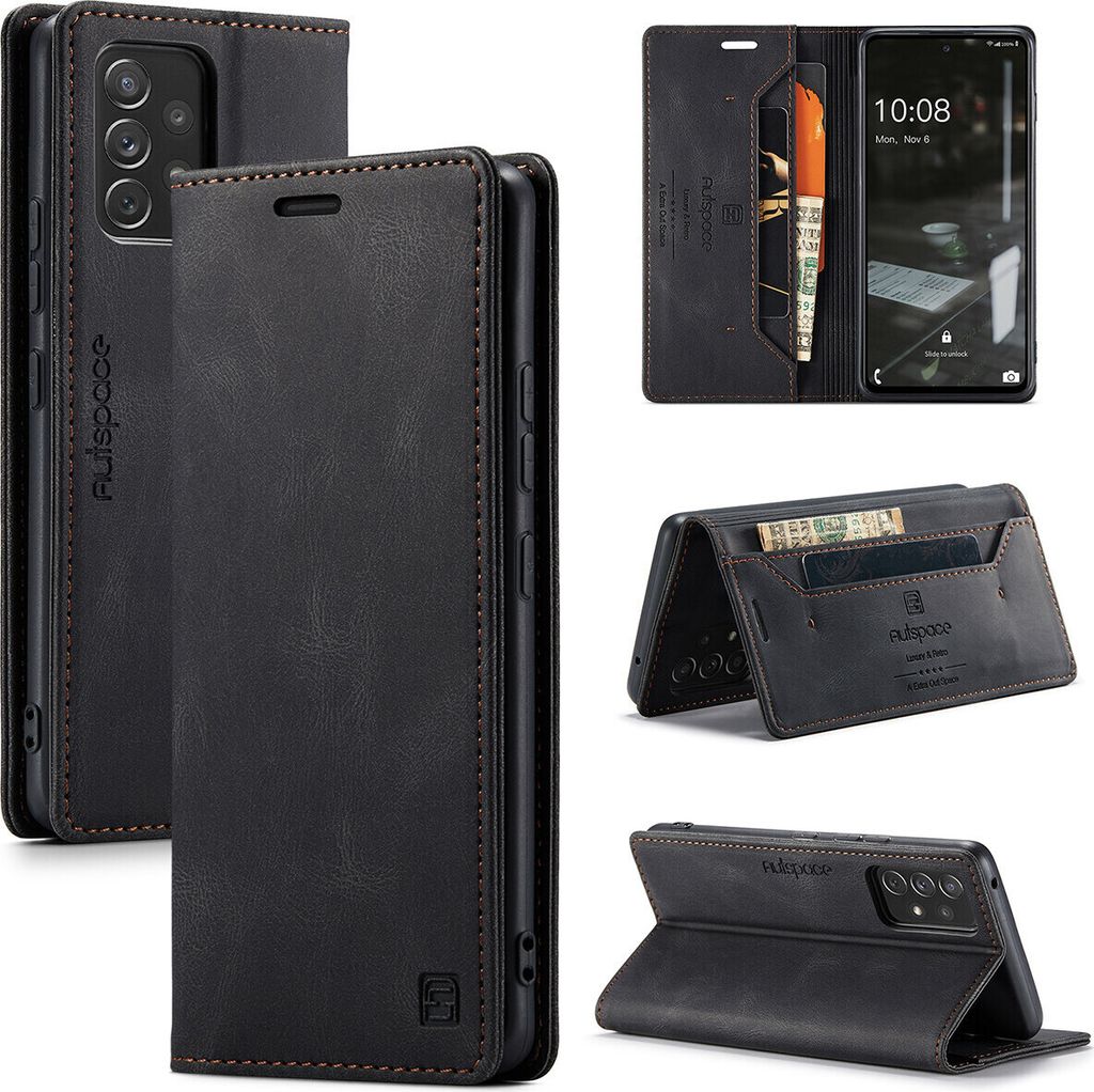 Galaxy A53 5G Brieftasche Hülle, Retro Kunstledertasche Stand Schutzhülle für Samsung Galaxy A53 5G Schwarz