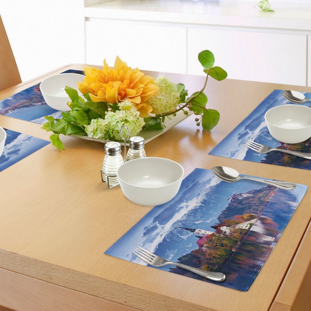ABAKUHAUS Landschaft Platzmatten, Foto von Bled in Slowenien mit See Snowy Mountains und Einer Schloss-Hirtenlandschaft, Tiscjdeco aus Farbfesten S...
