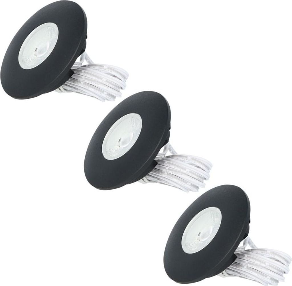 hoftronic LED Einbaustrahler Pavo 3W 2700K IP44 Schwarz Set 3 Stück