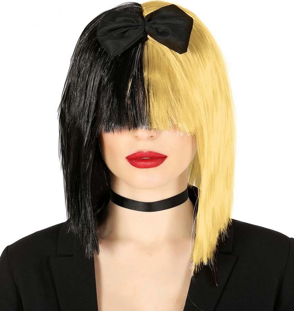 schwarz blonde Popstar Perücke für Damen Produktbild 