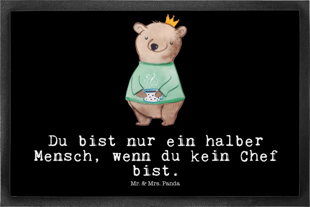Mr. & Mrs. Panda Gummimatte Chef Herz 50 x 75 cm - Schwarz - Geschenk, Bester, Bodenvorleger, Führungskraft, Witzig, Fussmatte, Schmutzfänger, CE...