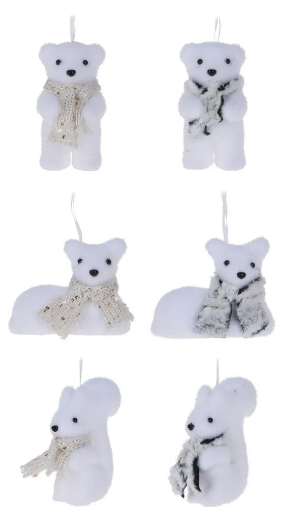 Décoration de Noël incassable animaux en carton lot de 24 suspensions