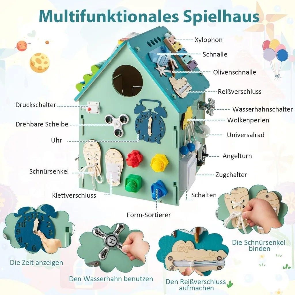 Solution de jeu : Maisonnette bois sensorielle avec bacs de rangement XL
