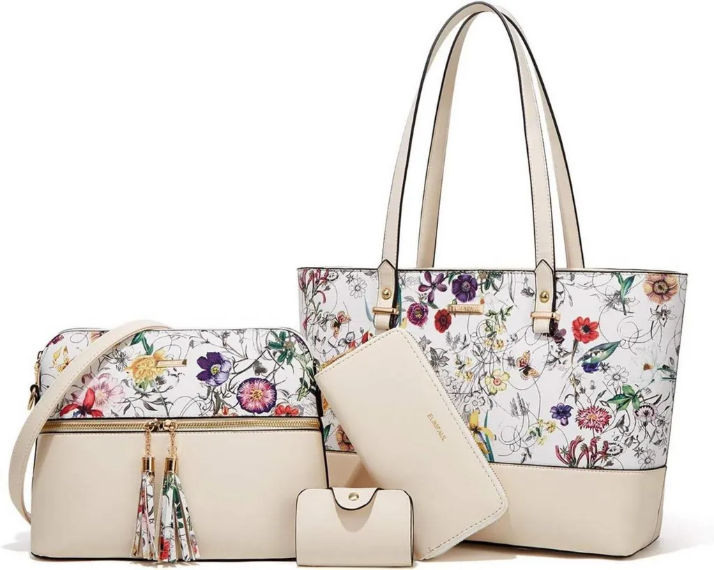 Grand sac à main beige pour femme - Pack 4 pièces travail et loisirs