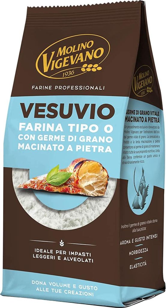 6x Molino Vigevano Farina Typ "0" Mehl, Vesuvio für hohe, weiche neapolitanische Pizza. Packung mit 500 g