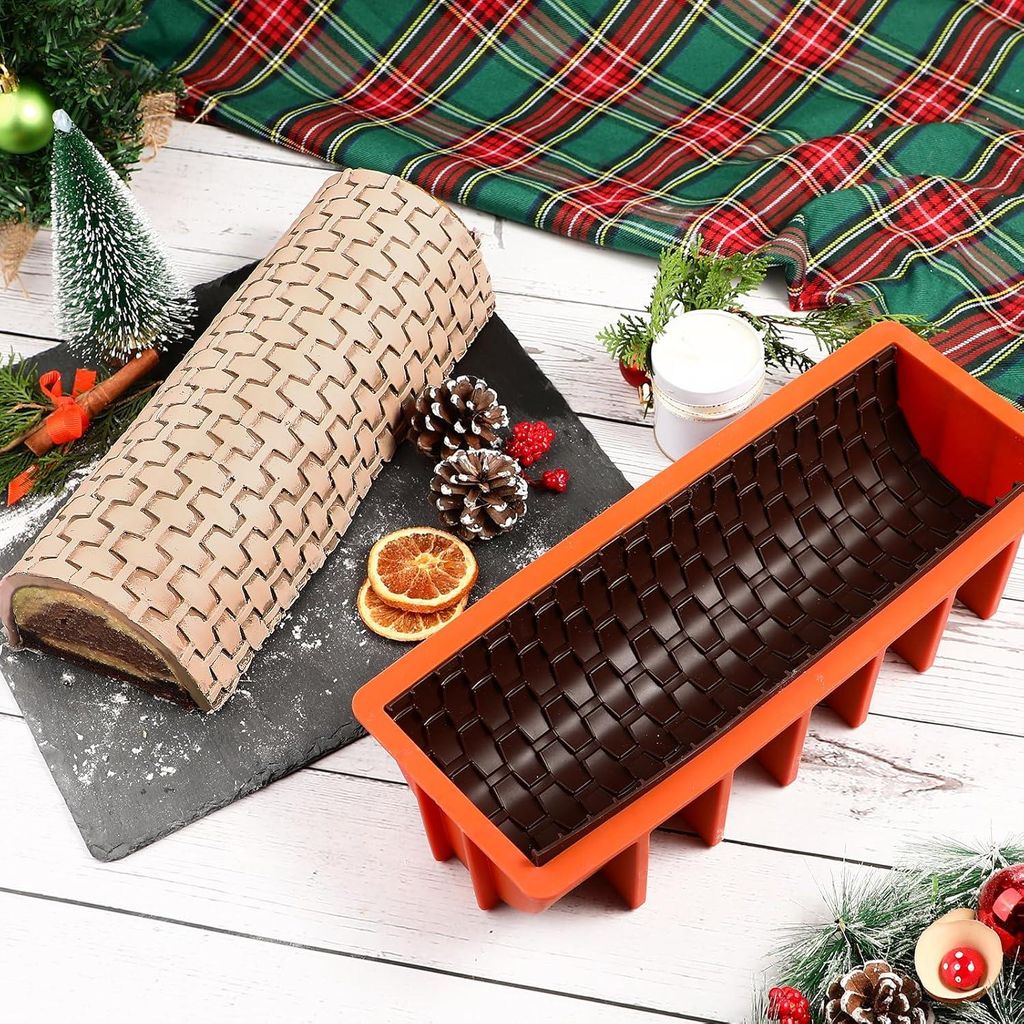 Yule Log Form Silikon Weihnachtskuchenform mit 2 Silikonmatten - Buche de Noel Form 32 x 132 x 75 cm