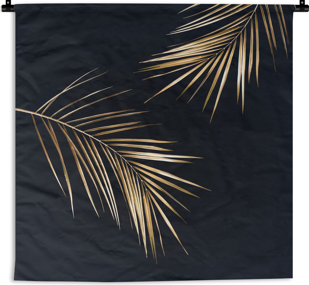 MuchoWow Wandteppich Wandbehang Blätter - Pflanzen - Gold - Schwarz - Luxus 60x60 cm Tapisserie Dekoration Wandtuch - Dekorationen - Wand Decke