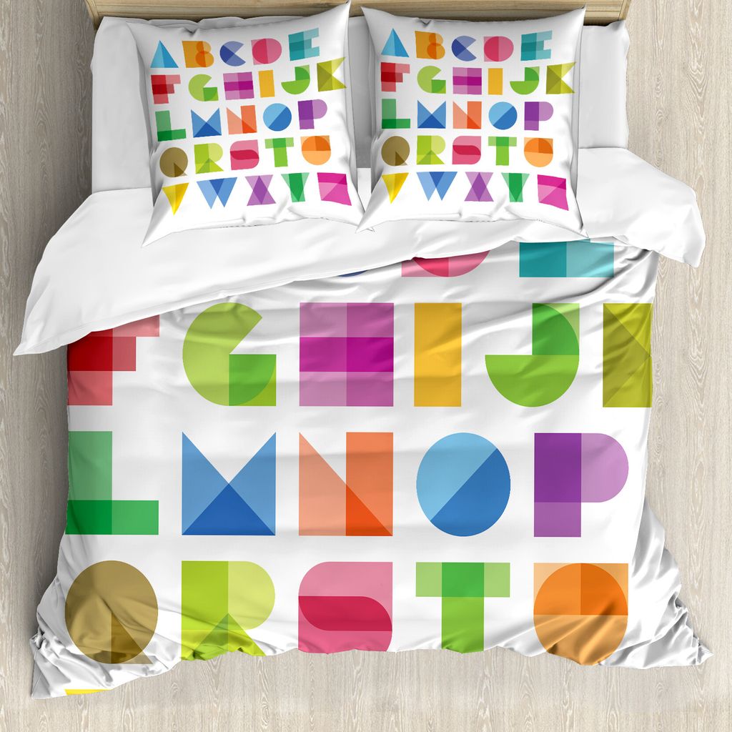 ABAKUHAUS Alphabet Bettbezug Set für Einzelbetten, Educational Letters Kunst, Milbensicher Allergiker geeignet mit Kissenbezug, 200 cm x 200 cm - ...