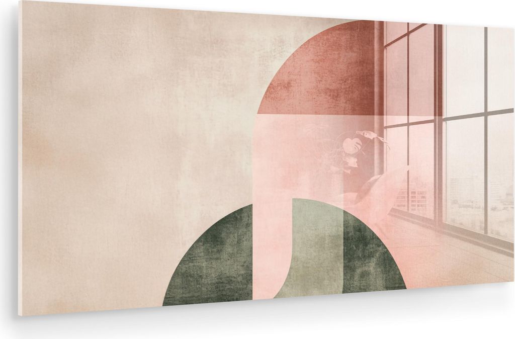 MuchoWow Glasbilder - Bilder auf Wandbild - Foto auf Glas Kreis - Abstrakt - Rosa 40x20 cm Wanddekoration aus Glas - Acrylglasbild - Acrylbilder - ...