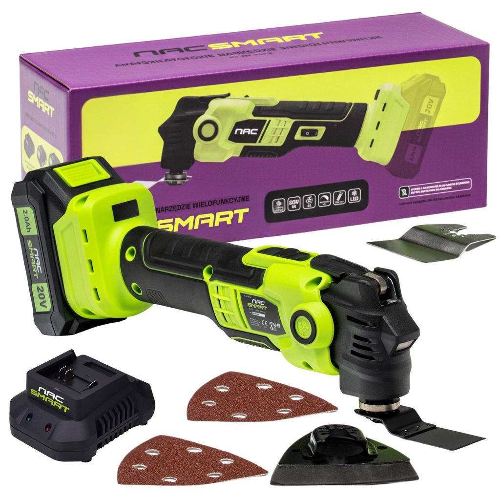 NAC SMART Akku Multifunktionswerkzeug 20V Multitool NSMT20VB | 20000 U/min inkl. 2Ah Akku und Schnellladegerät | Oszillierendes Werkzeug zum Schle...