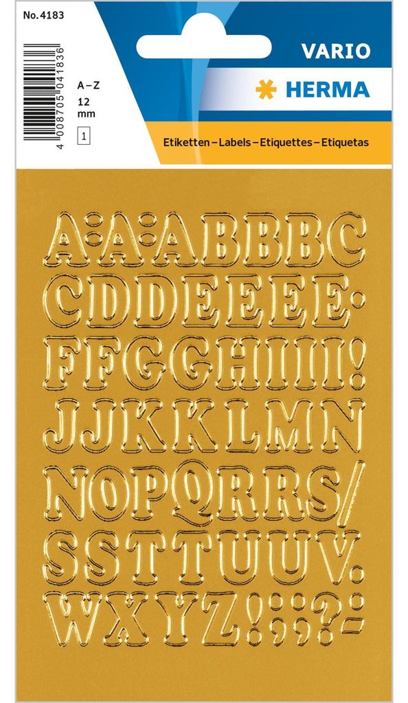 HERMA Buchstaben Sticker A-Z Folie gold 12 mm hoch 1 Blatt Produktbild 