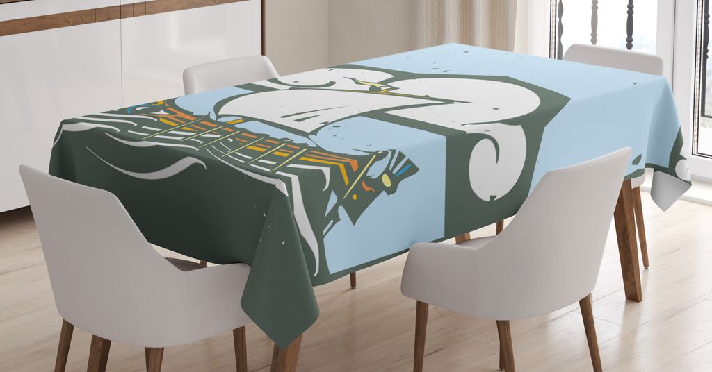ABAKUHAUS Odyssee Tischdecke, Griechische Galeere mit Oars Sail, Schmutzabweisend Pflegeleicht Waschbar Druck Mit Klaren Farben ohne Verblassen, 14...
