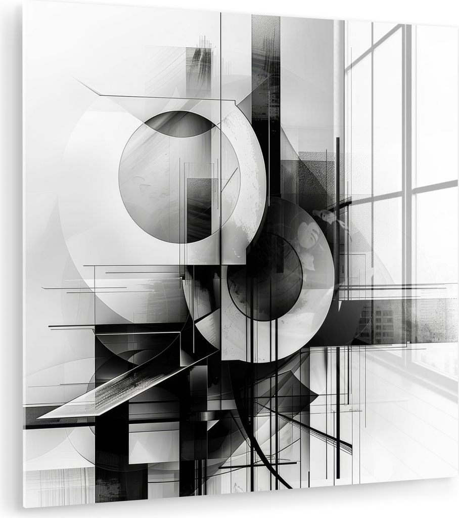 MuchoWow Glasbilder - Bilder auf Wandbild - Foto auf Glas Abstrakt - Kunst - Modern - Schwarz und weiß 30x30 cm Wanddekoration aus Glas - Acrylgla...