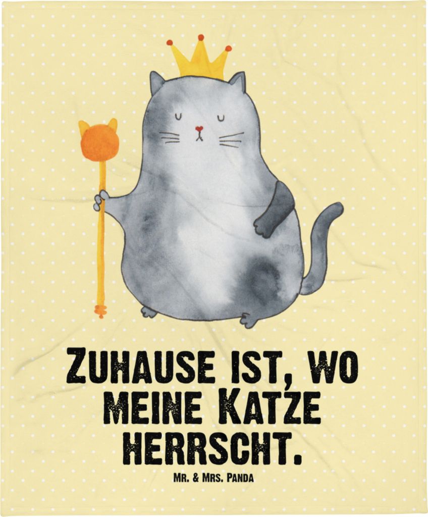 Mr. & Mrs. Panda Fleecedecke Katze König - Gelb Pastell - Geschenk, Kinderdecke, Wohnung, Plaid, Kinderwagendecke, Erstlingsdecke, Haha, Krone, Ca...