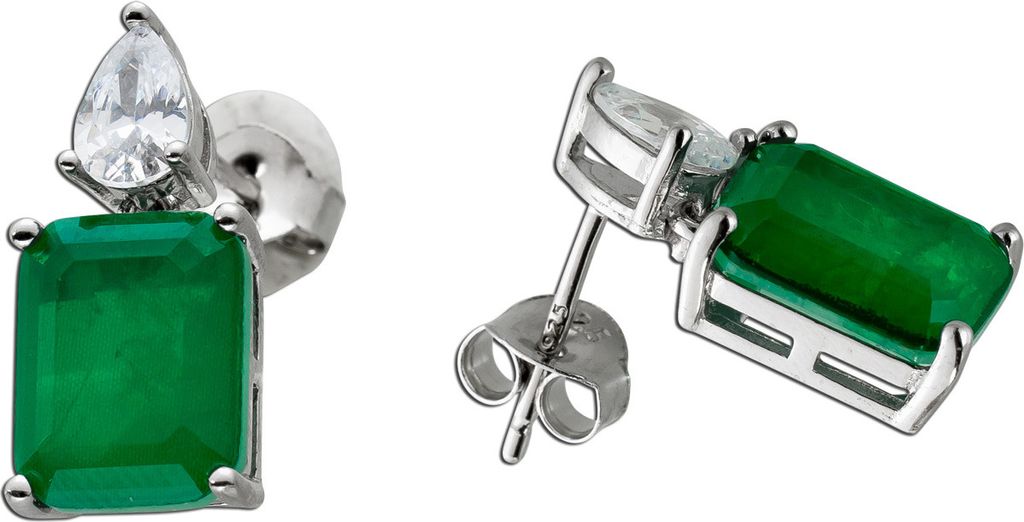 Ohrstecker Silber 925 Vergoldet grüne weisse Zirkonia